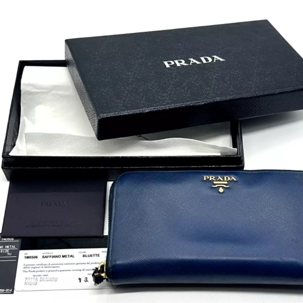 PRADA Long Wallet Saffiano Leather Blue Purse Authentic EUC